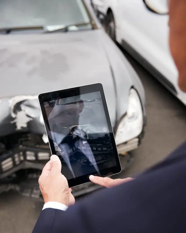 Appraiser evaluating a damaged vehicle